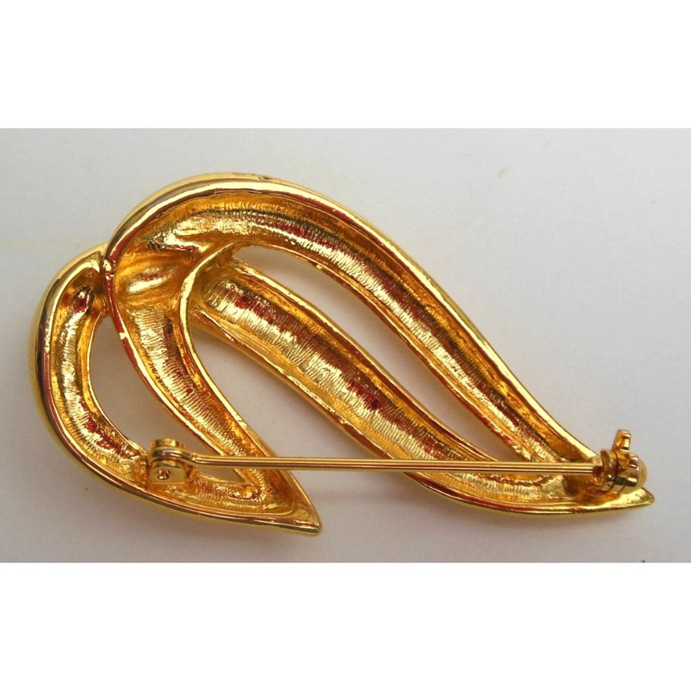 Vintage Modernist Double Waveform Swoosh Swirl Brooch in Gold Tone - Picture 3 of 4